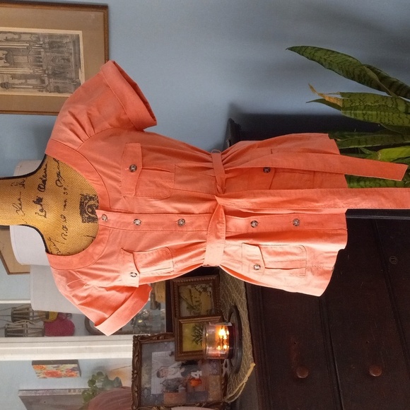 New York and Company Coral Button Up Belted Pocket Blouse - Picture 6 of 11